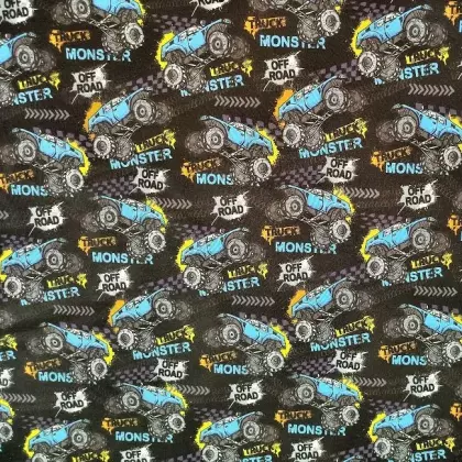 Softshell Monster truck, digi tisk zimní s fleecem š.140cm