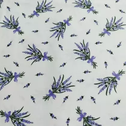 Bavlněná látka Polo s potiskem levandule na bílé š.150cm