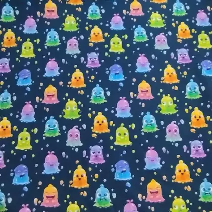 Softshell zimní barevný smajlíci na tm. modré š.145 cm