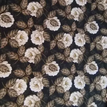 Zimní softshell s květinovým vzorem na černém podkladu – hřejivá látka s fleecem vhodná na bundy a kalhoty Softshell zimní květy na černé  š.140 cm