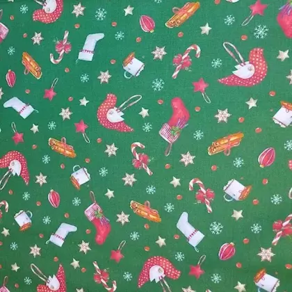 Bavlněná vánoční látka vánoce na zelené 150 cm