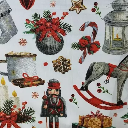 Bavlněná látka vánoční dekorace na bílé š.160 cm