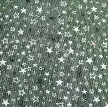 Vánoční gobelínová látka hvězdičky na zelené š.160 cm