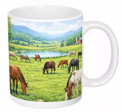 Hrnek s potiskem 330 ml koně na pastvě léto