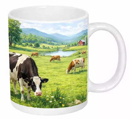 Hrnek s potiskem 330 ml  kravičky na pastvě léto