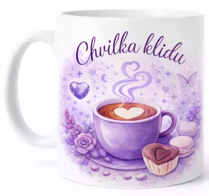 Hrnek s potiskem 330 ml chvilka klidu fialový