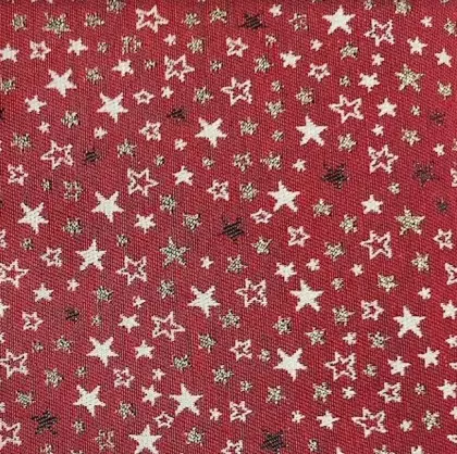 Vánoční gobelínová látka hvězdičky na červené š.160 cm