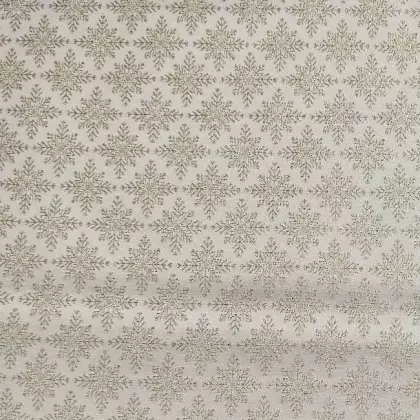 Vánoční gobelínová látka zlaté vločky na bílé š.160 cm