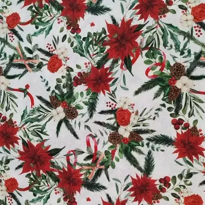 Bavlněná vánoční látka růže na bílé 150 cm