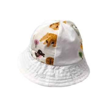 Plátěný klobouk bílý se zvířátky, vel.46