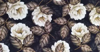 Softshell zimní květy na černé  š.140 cm