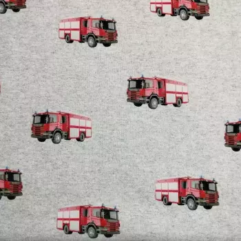 Teplákovina s počesem hasičské auto, š.150 cm