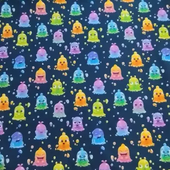 Softshell zimní barevný smajlíci na tm. modré š.145 cm