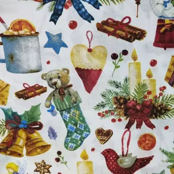 Bavlněná látka vánoční dárky na bílé š.160 cm