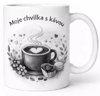Hrnek s potiskem 330 ml chvilka s kávou černý