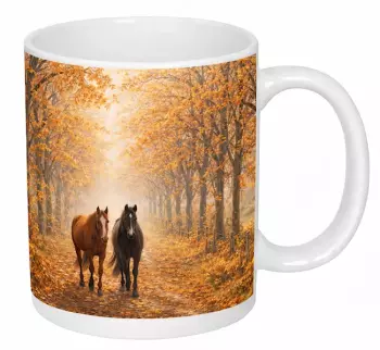 Hrnek 330 ml podzimní procházka s koňmi