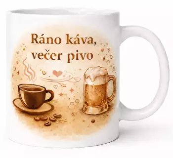 Hrnek s potiskem 330 ml káva a pivo hnědý