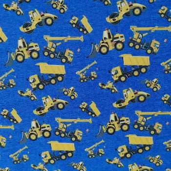 Softshell stavební auta na modré, digi tisk zimní s fleecem