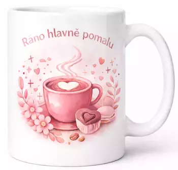 Hrnek s potiskem 330 ml ráno pomalu světle růžový